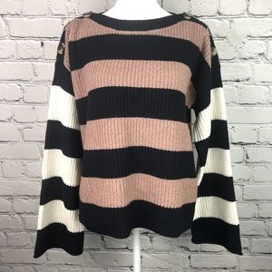 Madewell Tan, Black & Cream Calloway Boatneck Pullover Sweater Small